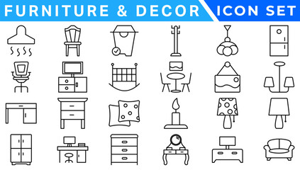 Furniture - minimal thin line web icon set. Outline icons collection. Simple vector illustration.