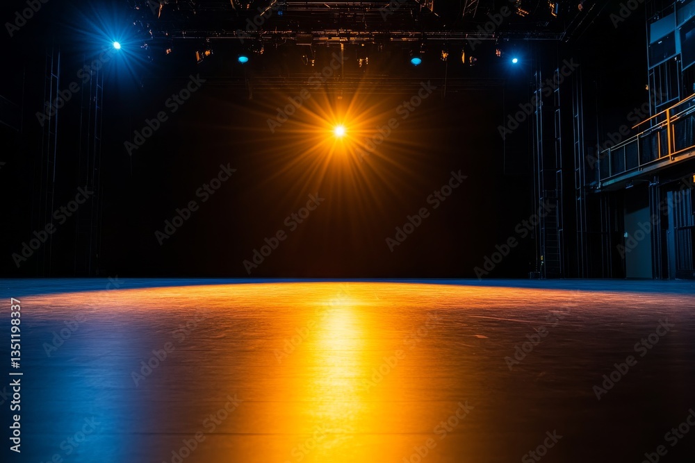 Aufkleber A spotlight shines brightly in the center of a dark stage, highlighting the empty space and generating a sense of excitement for an upcoming performance