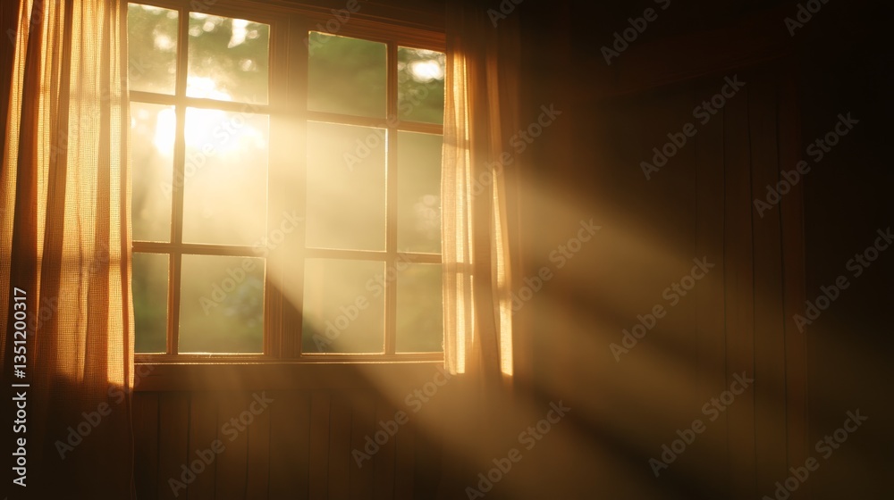 Aufkleber warm sunlight filters through an open window, casting gentle shadows and moving the curtains slightl