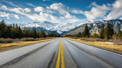Fototapeta premium Empty Road Leading to Snowy Mountain Range