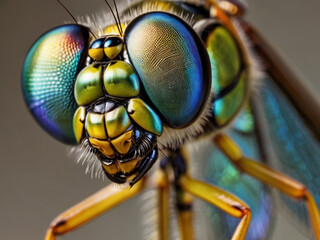 Super macro portrait of a bee. Full-face macro photography. Large depth of field and a lot of details of the bee.