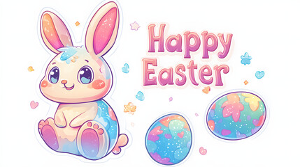 Fototapeta premium rabbit, cartoon, illustration, fun, cute, design, art, card,easter, egg, decoration, ornament, holiday, celebration, eggs, season, spring, pattern, symbol, design, gift, seasonal