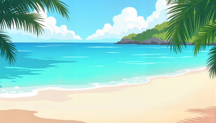 Tropical beach landscape with clear water and palm trees  