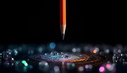 Pencil and Water Droplets in a Creative and Colorful Galaxy
