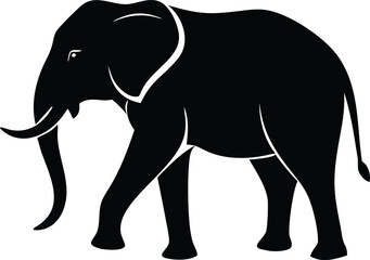 Obraz premium Walking Elephant Silhouette Side View of Wild Animal in Black and White Colors