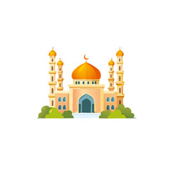 vector illustration of mosjid,eid ul fitr mosjid photo,islamic mosjid,arabic mosjivector drawing of masjid prophetic green domed,Arabic calligraphic style on mosque background.Masjid logo icon templat