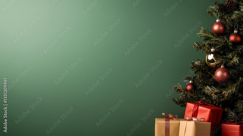 Aufkleber a minimalist christmas tree adorned with simple ornaments stands tall against a plain green backgrou
