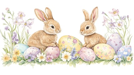 Obraz premium Easter Bunnies Eggs.