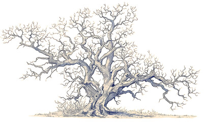 Fototapeta premium .Illustration of trees, leaves, grass and various botanical elements on a white background.