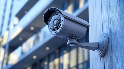 Security camera mounted on building exterior, providing surveillance.