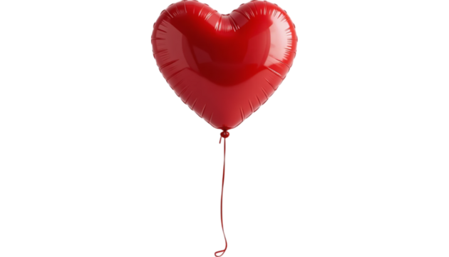 A single red heart shaped balloon floating on a black background with a red string attached to it
