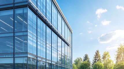 Stunning glass office building reflecting the beauty of the sky