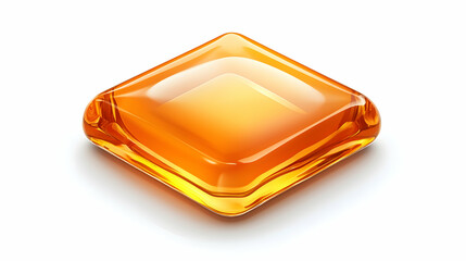 Amber-colored candy, square shape, glossy surface, isolated on white background, for packaging design