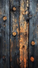 Naklejka premium Close Up of Weathered Wooden Planks with Knots and Rustic Textures