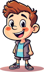 Obraz premium a boy with brown hair and a blue shirt standing in front of a white background