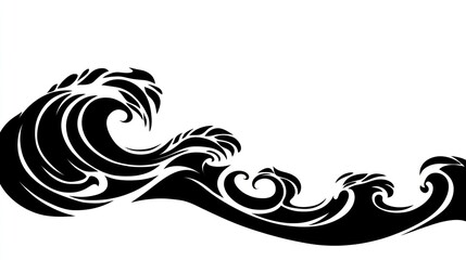 Fototapeta premium A gentle ocean wave silhouette, curling naturally into a mesmerizing pattern, standing out against a white backdrop