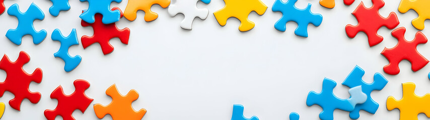 Photo of autism puzzle pieces on a white background.