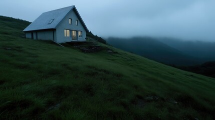 Fototapeta premium Mountaintop Cabin at Dusk