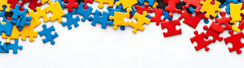Photo of autism puzzle pieces on a white background.