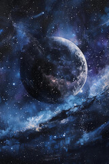 Obraz premium stunning depiction of distant planet surrounded by vast cosmic landscape filled with stars and galaxies. beauty of universe is captured this mesmerizing scene, showcasing wonders of space