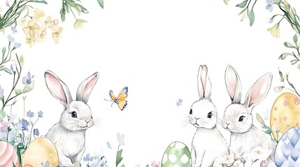 Obraz premium Easter bunnies floral frame. (1)