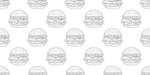 doodle burger pattern background. doodle fast food burger seamless pattern background. seamless pattern of burger in doodle style. Seamless Pattern of a Cheese Burger or Hamburger. hamburger pattern.