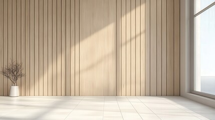 Minimalist Room with Wood Wall and Large Window