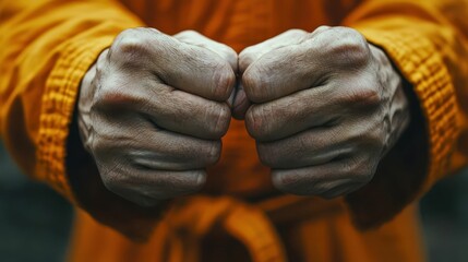 Close-Up of Calloused Hands of Shaolin Monks Displaying Strength
