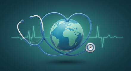Global Healthcare and Medicine Concept – Stethoscope Forming Heart Around Earth