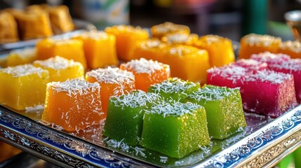 Colorful Cambodian Desserts on a Decorative Tray for Enjoyment
