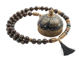 a misbaha, prayer beads or a kufi cap isolated on white or transparent background
