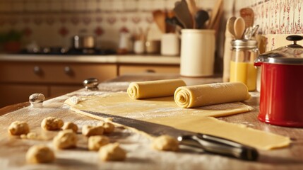 Homemade pasta dough preparation