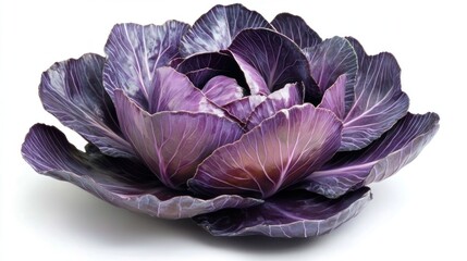 Obraz premium A rich purple cabbage head, isolated on a white background