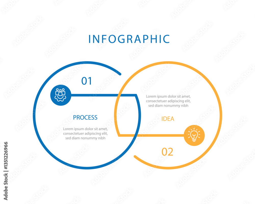 Aufkleber 2 step infographic template, 2 table or columns information with line style. Vector timeline can be used workflow, business presentation and web graphic design 