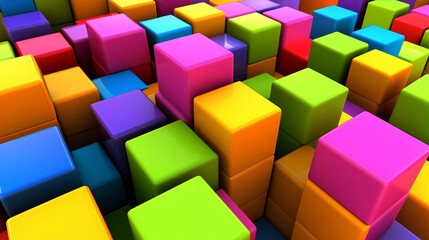 Obraz premium A collection of colorful cubes forming a bright and cheerful visual scene capturing the playful nature of 3d designs in bold hues.