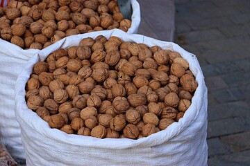 Bags of walnuts from a street vendor