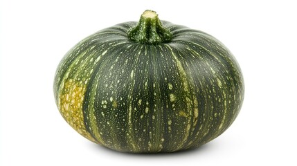 A single fresh zucchini with a deep green skin, isolated on a white background