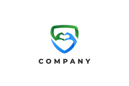shield and heart hand sign logo love heart