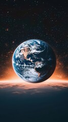 Fototapeta premium A breathtaking view of Earth suspended in the vastness of space, surrounded by a tapestry of twinkling stars and vibrant nebulas, showcasing the beauty of the universe.