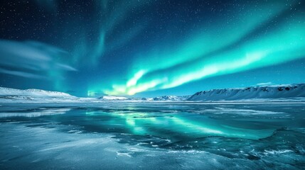 Fototapeta premium Majestic Panoramic View of the Ethereal Aurora Borealis Night Sky