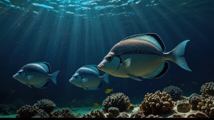 Underwater coral reef scene with fish