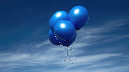 Obraz premium Four vibrant blue balloons against a clear blue sky. A festive, celebratory image