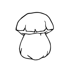 Line sketch,contour of a forest porcini mushroom.Vector graphics.