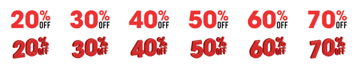 Discount percentage labels flat and 3D render