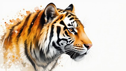 Naklejka premium Majestic Tiger Portrait with Striking Orange and Black Stripes Against a Subtle Background