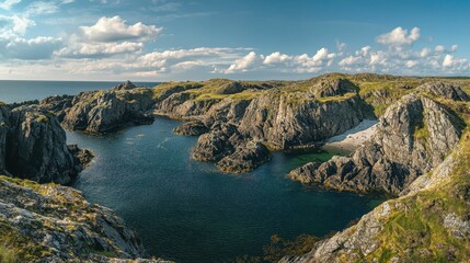 Fototapeta premium Scenic Panoramic View of a Scandinavian Coastline with Rocks