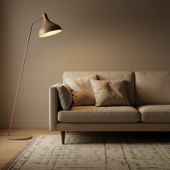 There Is A Couch With Pillows And A Lamp On It