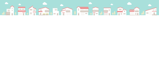 青空の町並み背景ベクターイラスト シンプル コピースペース 背景 街並み 住宅街