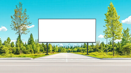 A massive LED billboard mockup at an intersection, clear sky, realistic digital advertising effect