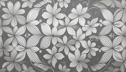 Obraz premium Seamless grey gray white flower motif print tile wallpaper pattern wall texture background banner. Generated image
